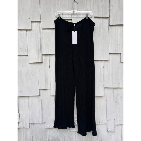 Revolve SNDYS Everyday Knit Wide Leg Pants Coverup Swim Black size L NWT - Picture 3 of 11